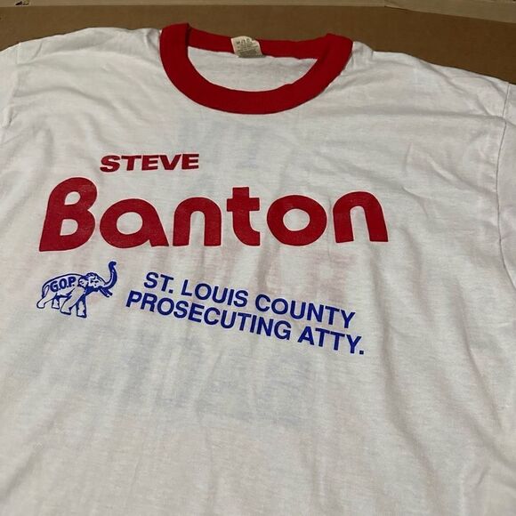 Vtg Screen Starts 80s Mens Ringer Shirt Single Stitch USA GOP politics Banton XL - Picture 4 of 8